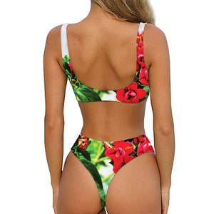 Bouvardia Plant Print Front Bow Tie Bikini