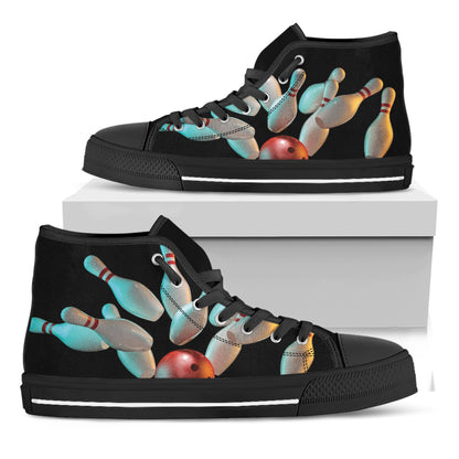 Bowling Strike Print Black High Top Shoes