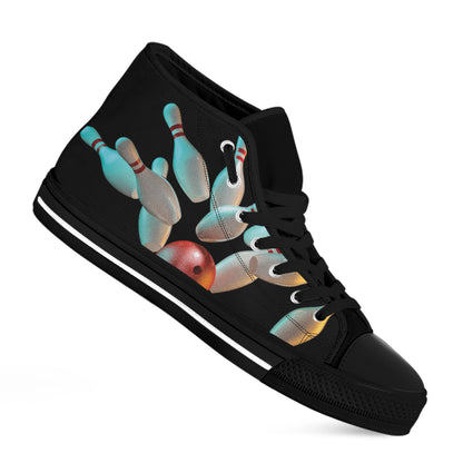 Bowling Strike Print Black High Top Shoes
