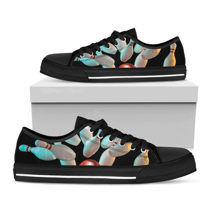 Bowling Strike Print Black Low Top Shoes