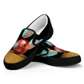 Bowling Strike Print Black Slip On Sneakers