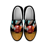 Bowling Strike Print Black Slip On Shoes