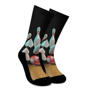 Bowling Strike Print Crew Socks