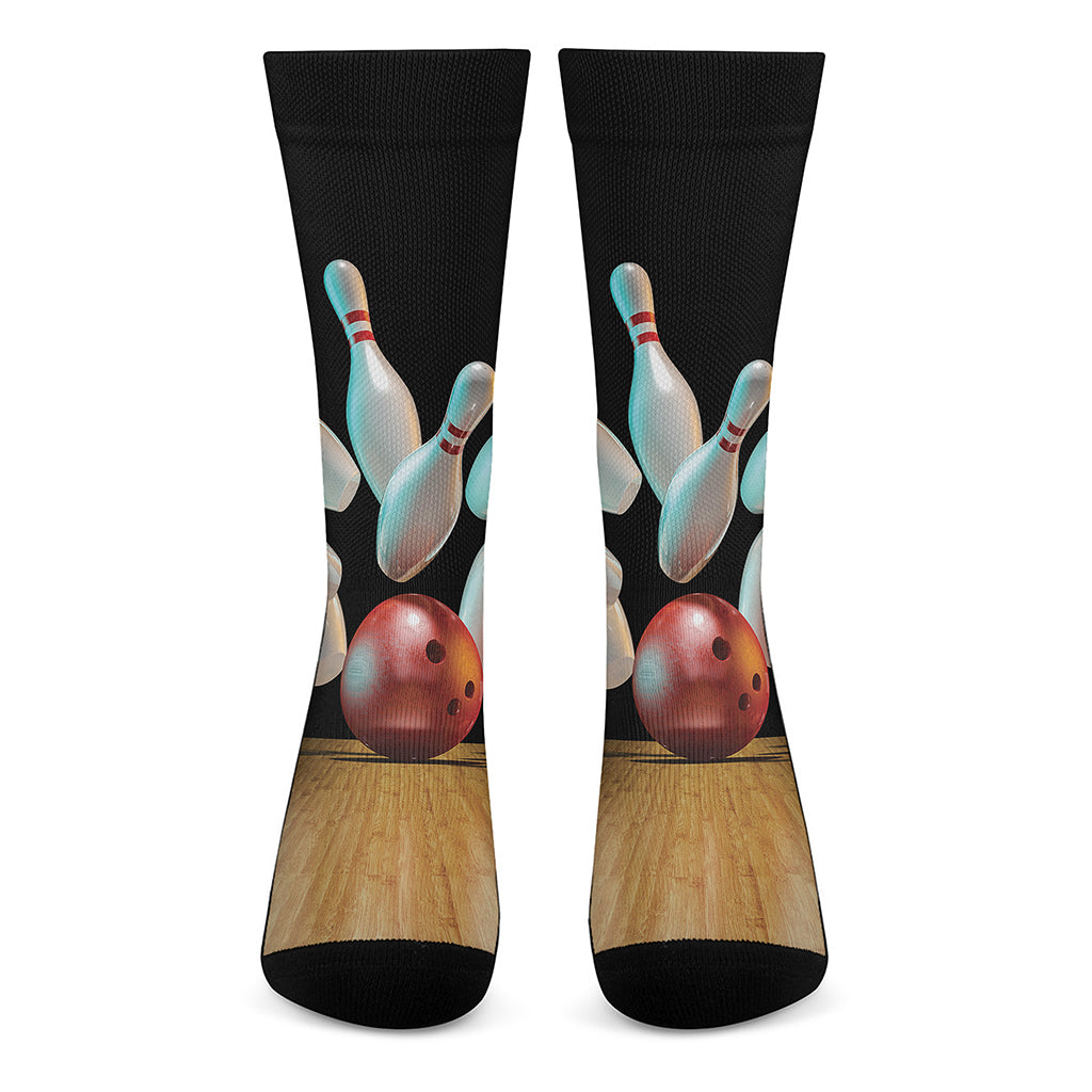 Bowling Strike Print Crew Socks