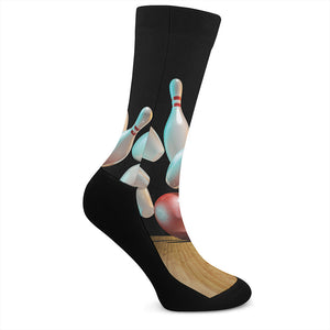 Bowling Strike Print Crew Socks