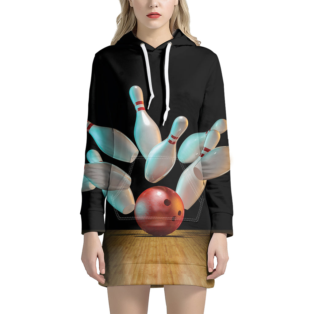 Bowling Strike Print Hoodie Dress