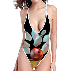 Bowling Strike Print One Piece High Cut Swimsuit