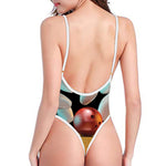 Bowling Strike Print One Piece High Cut Swimsuit