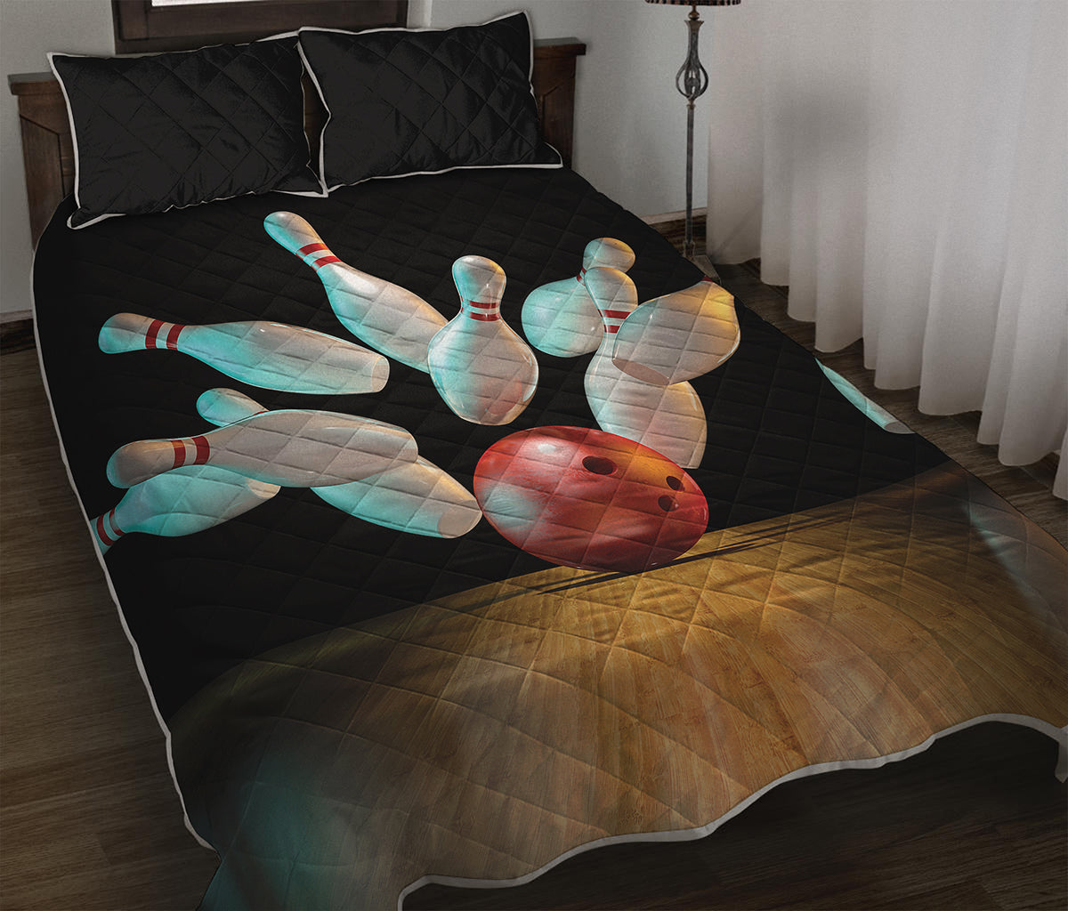 Bowling Strike Print Quilt Bed Set