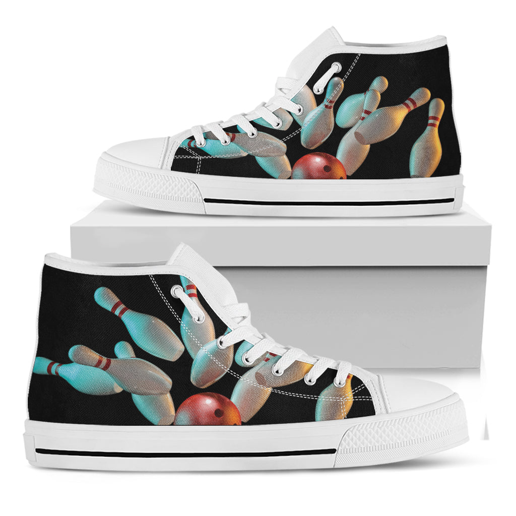 Bowling Strike Print White High Top Shoes