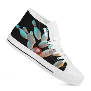 Bowling Strike Print White High Top Shoes