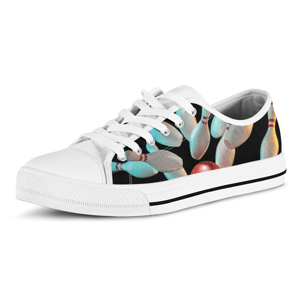 Bowling Strike Print White Low Top Shoes