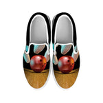 Bowling Strike Print White Slip On Shoes