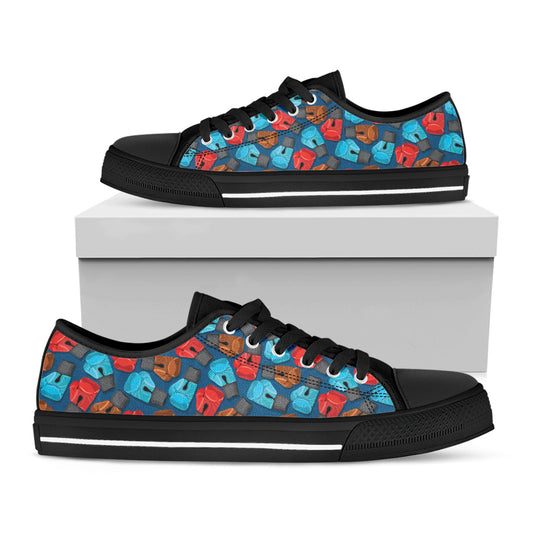 Boxing Gloves Pattern Print Black Low Top Shoes