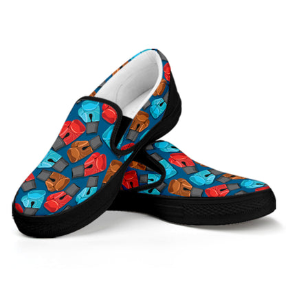 Boxing Gloves Pattern Print Black Slip On Shoes
