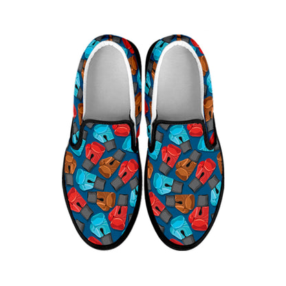 Boxing Gloves Pattern Print Black Slip On Shoes