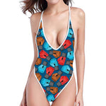 Boxing Gloves Pattern Print One Piece High Cut Swimsuit