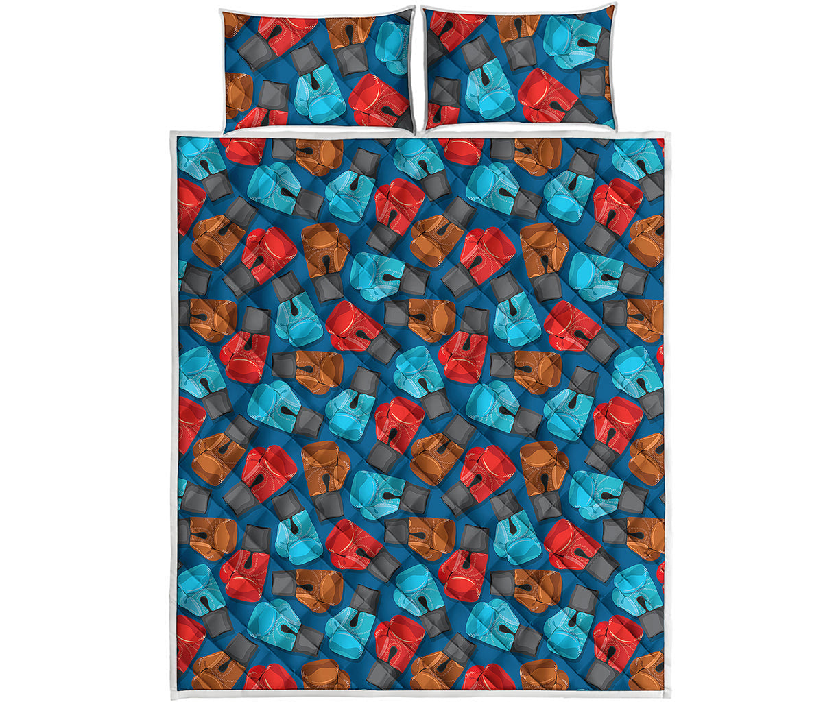 Boxing Gloves Pattern Print Quilt Bed Set