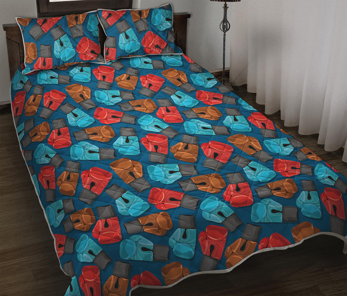 Boxing Gloves Pattern Print Quilt Bed Set
