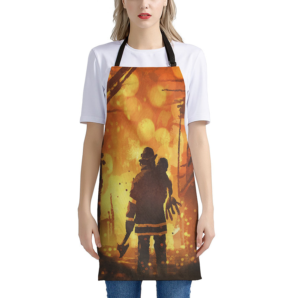 Brave Firefighter Painting Print Apron