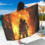 Brave Firefighter Painting Print Beach Sarong Wrap