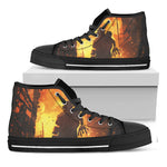 Brave Firefighter Painting Print Black High Top Shoes