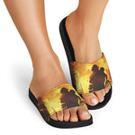 Brave Firefighter Painting Print Black Slide Sandals