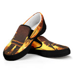 Brave Firefighter Painting Print Black Slip On Shoes