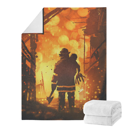 Brave Firefighter Painting Print Blanket