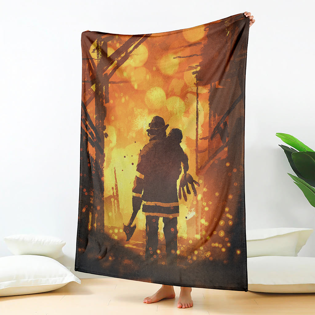 Brave Firefighter Painting Print Blanket