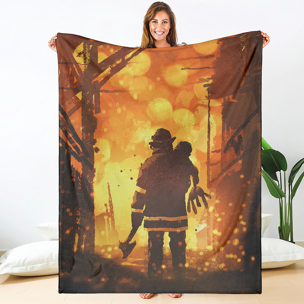 Brave Firefighter Painting Print Blanket