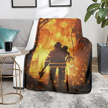 Brave Firefighter Painting Print Blanket