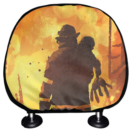 Brave Firefighter Painting Print Car Headrest Covers