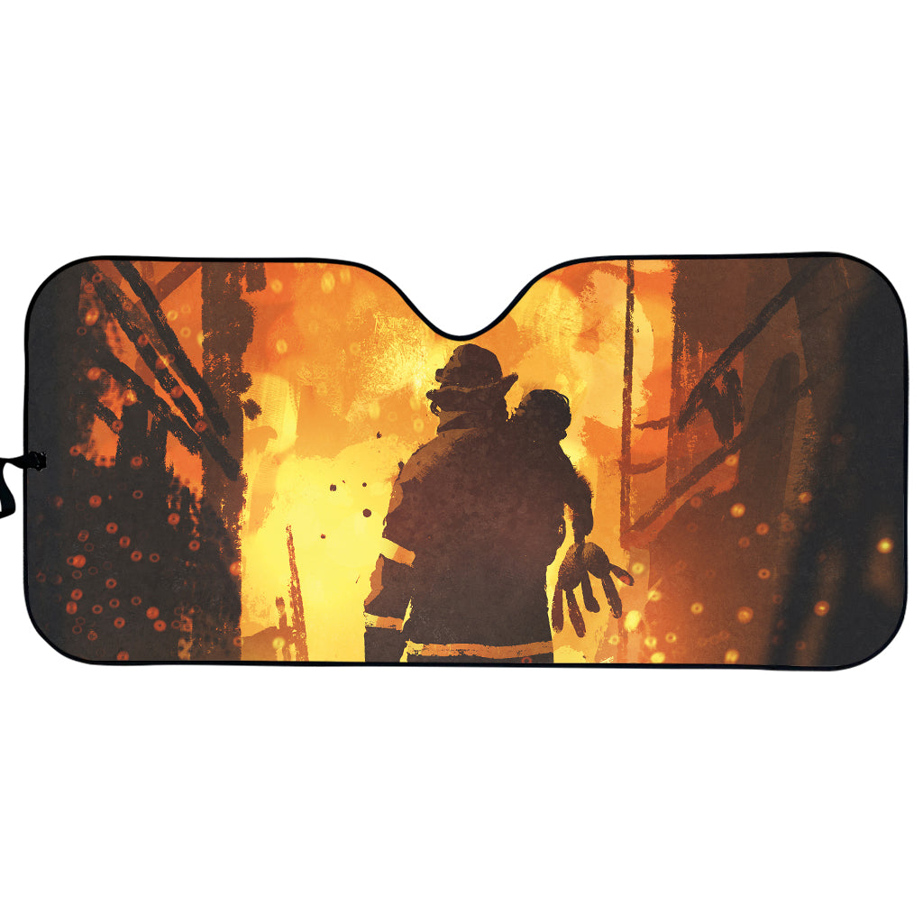 Brave Firefighter Painting Print Car Sun Shade