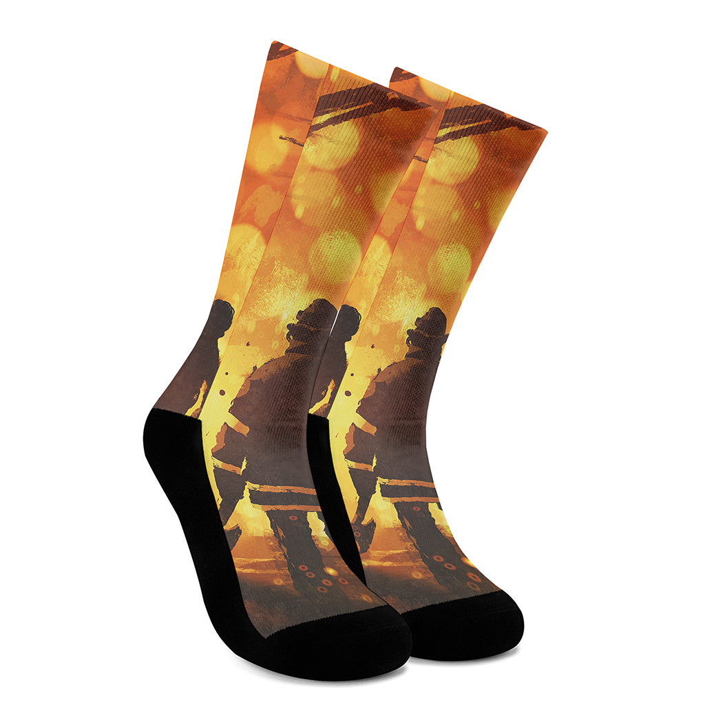 Brave Firefighter Painting Print Crew Socks