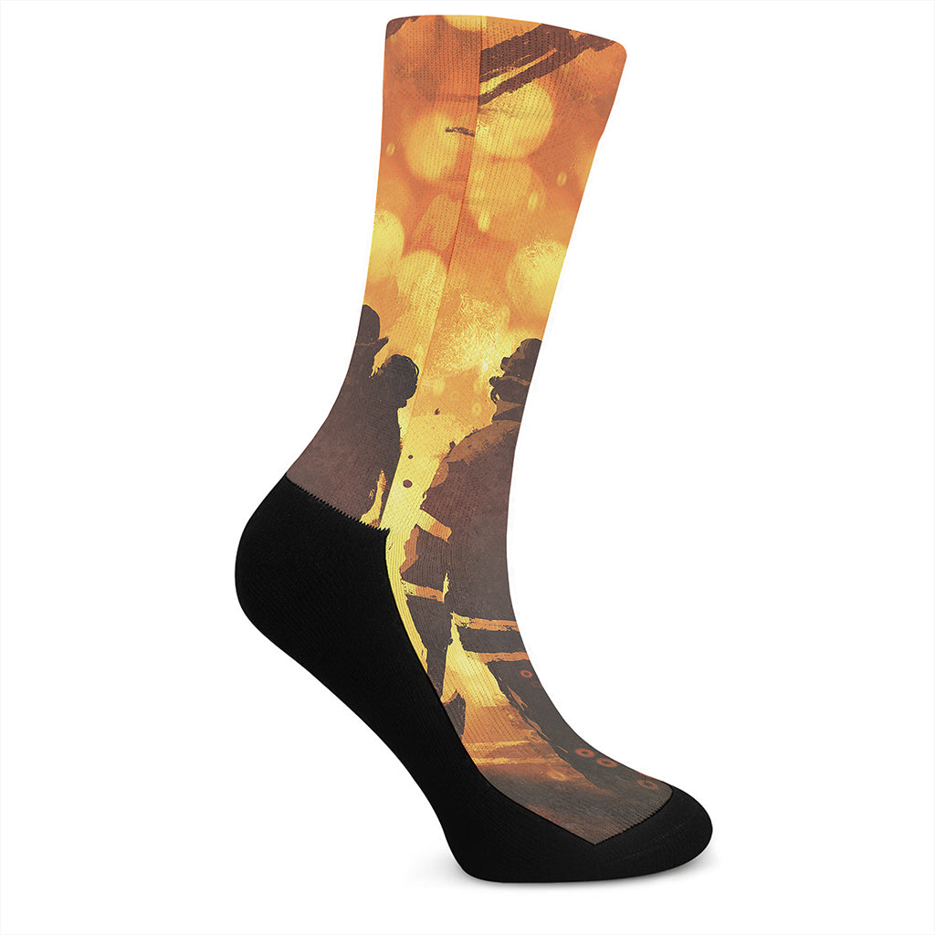 Brave Firefighter Painting Print Crew Socks