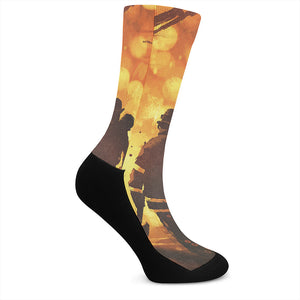 Brave Firefighter Painting Print Crew Socks