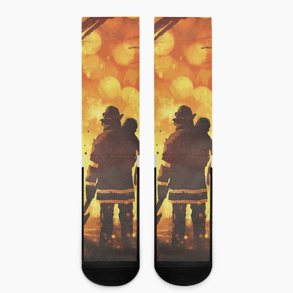 Brave Firefighter Painting Print Crew Socks