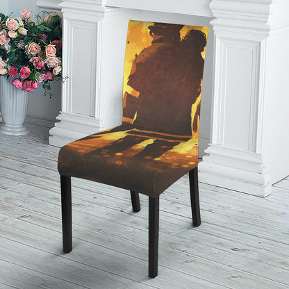 Brave Firefighter Painting Print Dining Chair Slipcover