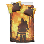 Brave Firefighter Painting Print Duvet Cover Bedding Set