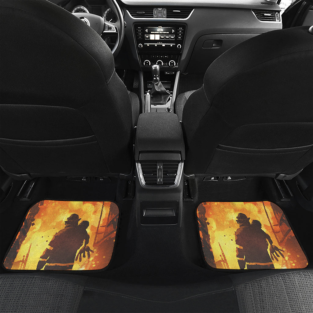 Brave Firefighter Painting Print Front and Back Car Floor Mats
