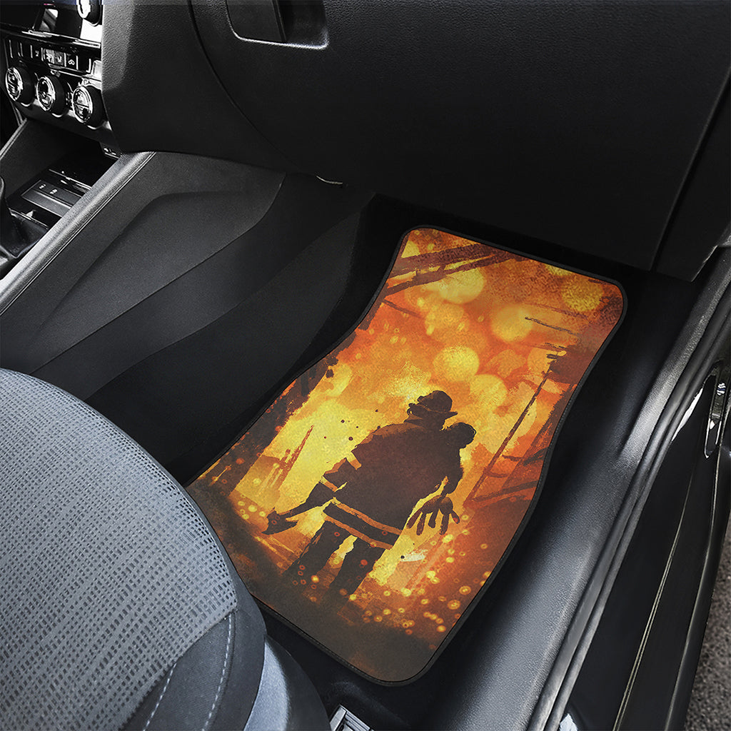 Brave Firefighter Painting Print Front and Back Car Floor Mats