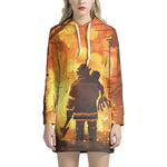 Brave Firefighter Painting Print Hoodie Dress