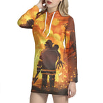 Brave Firefighter Painting Print Hoodie Dress