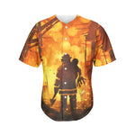 Brave Firefighter Painting Print Men's Baseball Jersey