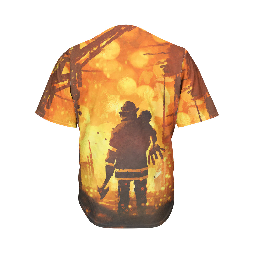 Brave Firefighter Painting Print Men's Baseball Jersey