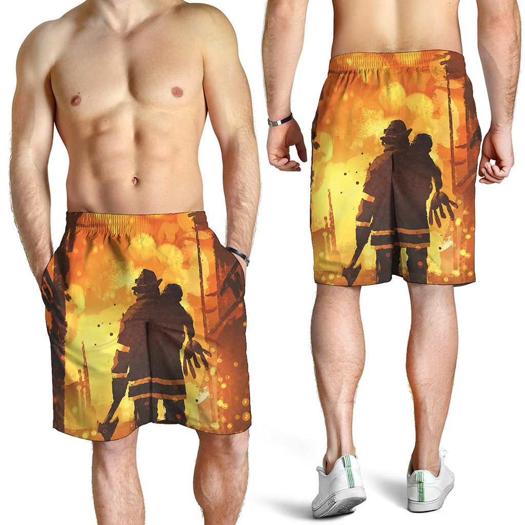 Brave Firefighter Painting Print Men's Shorts