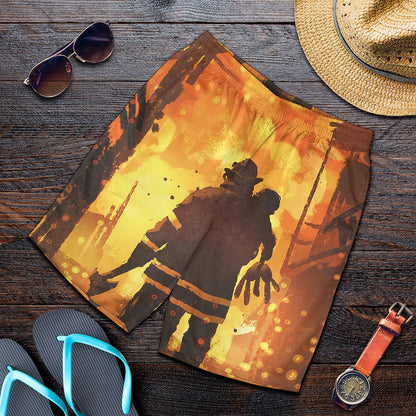 Brave Firefighter Painting Print Men's Shorts