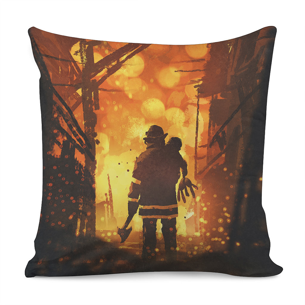 Brave Firefighter Painting Print Pillow Cover