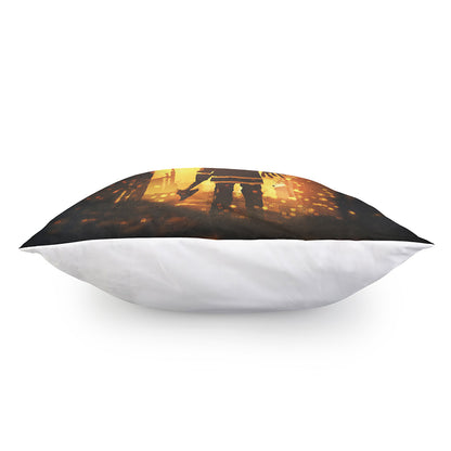 Brave Firefighter Painting Print Pillow Cover